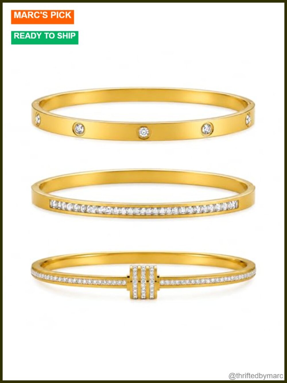 18K Gold Plated Stainless Steel Bangle Bracelet Set Stackable 3-Piece